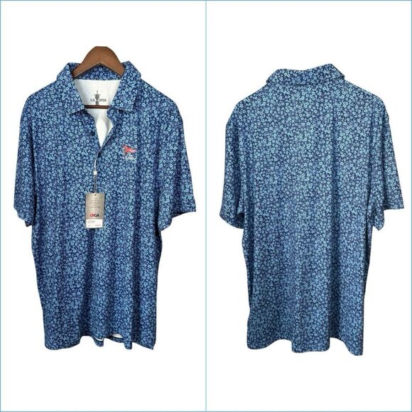 US Open Men’s Polo Size XL Golf Purple‎ Blue Floral - Picture 1 of 13